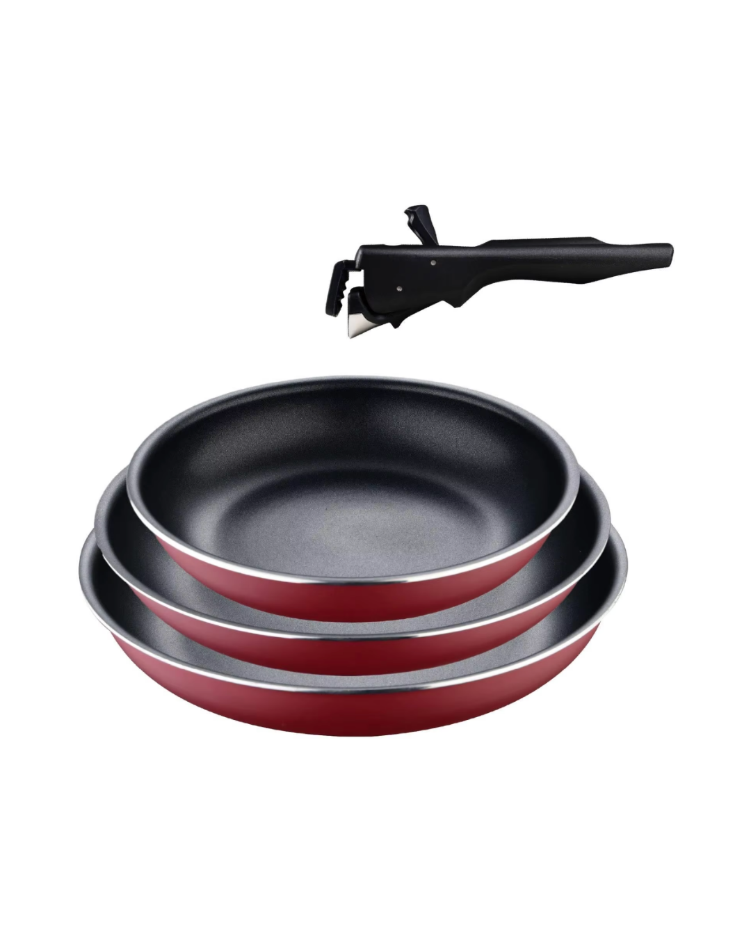3 Sartenes 18/20/24 cm rojo + Mango extraíble