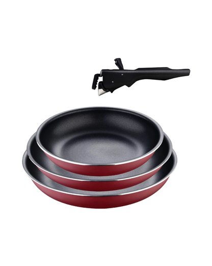 3 Sartenes 18/20/24 cm rojo + Mango extraíble