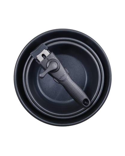 3 Sartenes 18/20/24 cm Acero Inox + Mango extraíble