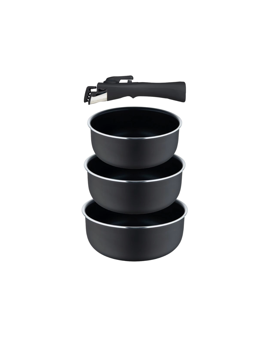 3 cazos 16/18/20 cm negro mate + mango extraible